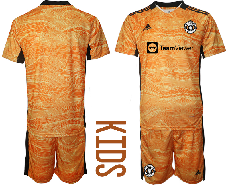 Youth 2021-2022 Club Manchester United orange yellow goalkeeper blank Soccer Jersey